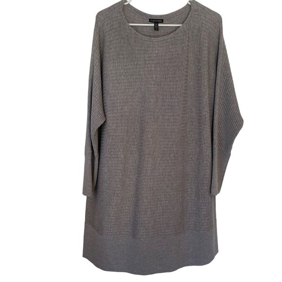 EILEEN FISHER Gray Extra Fine Merino Wool Ribbed Longsleeve Tunic Sweater Size L - Picture 2 of 7